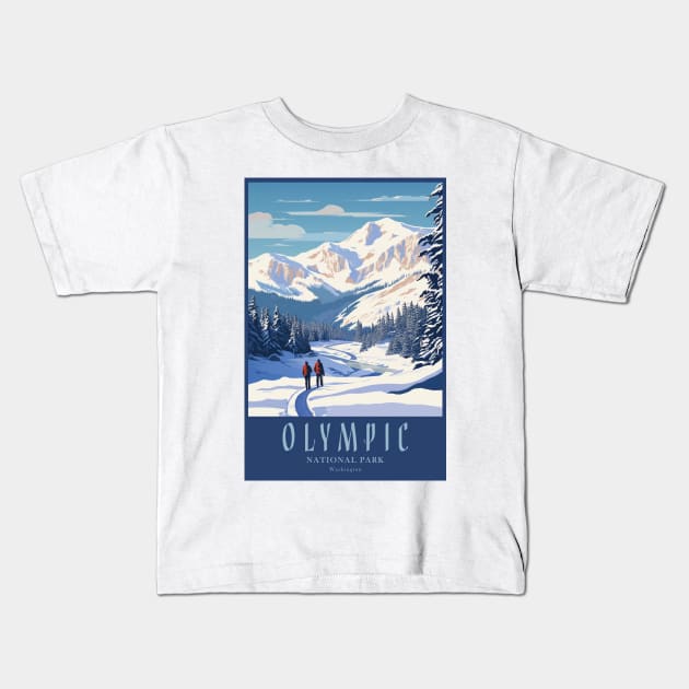 Olympic National Park Vintage Travel Poster Kids T-Shirt by GreenMary Design